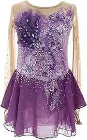 [Zagitova] Figure Skating Dress for Girls Graceful Applique Patchwork Competition Dance Dress with Shiny Rhinestone Sequins
