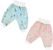 Aolso Baby Potty Training Pants, 2 PCS High Waist Cotton Sleepy Diaper Pants, Waterproof Toddler Training Pant, Reusable Washable Diaper Shorts for Girls Boys