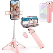 Mini Phone Tripod Stand,MQOUNY 38" Phone Tripod &Selfie Stick with Wireless Rechargeable Remote & Removable Light, Extendable Tripod Stand 360 Rotation Compatible with Phone&Android (MEI-Pink)