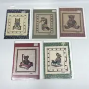 Vintage 80s Robin Rowe Cross Stitch Teddy Bear Charts Primitive Country Lot of 5