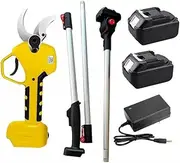 2 in 1 Cordless Brushless Pole Pruning Shear 50mm Cutter Scissor with 2 Battery,Garden Trimmer Secateurs