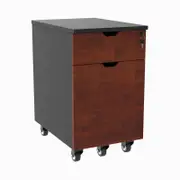 Desky 5 Wheel Anti Tilt Wooden Minimal Filing Cabinet Red Walnut Finish - Black Frame