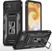 Slide Camera Cover for Samsung Galaxy A05 4G,Kickstand with Built-in 360° Rotate Magnetic Ring Stand Shockproof Protective Armor Cover,Black