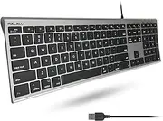 Macally Ultra-Slim USB Wired Computer Keyboard - Works Great as Both a Windows or Wired Mac Keyboard - Compatible Full Size Apple Keyboard with Numeric Keypad for Mac mini, iMac, MacBook - Space Gray