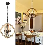 Rustic Wooden Pendant Light for Dining Room | Vintage Farmhouse Hanging Lamp with Adjustable Height | 4-Light Chandelier for Kitchen, Living Room, Hallway | E12 Socket Compatible (Beige,M)