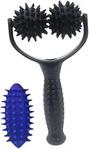 harayaa Massage Roller Handheld with Handle Pilates Yoga Convenient Manual Massage Tool Versatile for Neck Full Body Foot Legs Back, Black