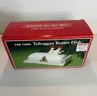 Vintage Meiwa Christmas Tree Butter Dish Toboggan Japan Fine China Gold Trim New