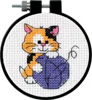 3 Pack Dimensions Learn-A-Craft Counted Cross Stitch Kit 3" Round-Cute Kitty (11