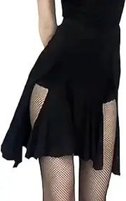 [ZYMOZYM] Stretch A Line Skirt with Slit Long Skirts for Women Knee-Length Skirt with Shorts Black Wrap Skirt Dance Skirt Latin Samba, Black, M