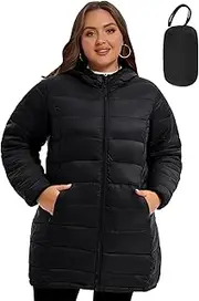 [WINDMILL] Women's Plus Size Packable Puffer Jacket, Hooded Lightweight Puffy Jacket (1X-6X)