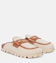 [Miu Miu] Miu Miu Leather-trimmed canvas mules AU 7 beige