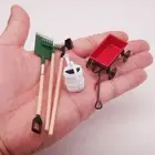 5PC 1/12 Dollhouse Miniatures Mini Tools Farm Garden Hoe Pitchfork Kettle Cart