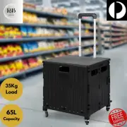 Folding Shopping Trolley Cart Portable Black 65litre Collapsible