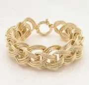 Technibond Bold Triple Woven Textured Bracelet 14K Yellow Gold Clad Silver