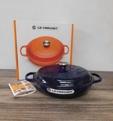 Le Creuset Olive Branch Collection Cast Iron 3.5 Quart Braiser, Indigo - New