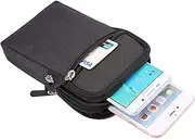 [DFV mobile] Universal Multi-Functional Vertical Stripes Pouch Bag Case Zipper Closing Carabiner Compatible with Nokia 8110 4G (2018) - Black (17 x 10.5 cm)