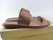 MICHAEL KORS August Toe Loop Flat Slip-on Sandals Brown Luggage Leather Size 9.5