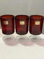Set of 3 Vtg LUMINARC Cavalier Ruby Red Footed Wine Glasses Arcoroc 4 oz.
