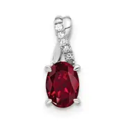 Solid 14k White Gold Oval Created Simulated Ruby and CZ Pendant