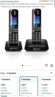 NEW MOTOROLA D8712 Cordless Phone System w/2 Digital Handsets Bluetooth to CeLL