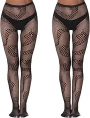[YEJAHY] 2 Pairs Fishnet Tights - Snake Fishnets - Thigh-High Black Socks - Women Sexy Lace Patterned Tight Fishnets