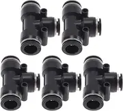 X AUTOHAUX Push to Connect Air Fittings 1/2" x3/8" x1/2" t Type Reducing Air Line Quick Connector Plastic 5 Pcs Black Silver Tone