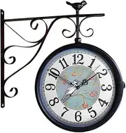 Retro Double-Sided Wall Clock, Double-Sided Wall Clock Station Retro Dial with Stem Fixing Pendulum for Indoor and Outdoor Home Garden