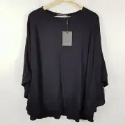 DECJUBA Womens Size XS / S or 8 / 10 Black Marlie Cape Swing Top NEW + TAGS