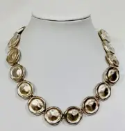 Vintage Matte Silver Tone Hammered Shield Necklace 16”