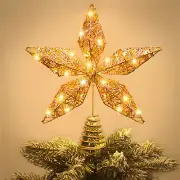 Christmas Star Tree Topper, Christmas Gold Star Tree Topper with LED Copper Stri