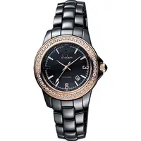 在飛比找PChome24h購物優惠-Diadem 黛亞登 菱格紋晶鑽陶瓷腕錶-黑x玫塊金 8D1