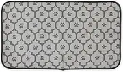 Bone Dry DII Large Microfiber Pet Mat for Food, Water, Treats, 14x24, Ultra-Absorbent & Machine Washable Food Mat for Dogs and Cats-Gray Lattice Paw