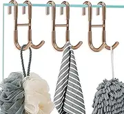 Shower Door Hooks 3 Pack,Over The Glass Door Hooks,Drilling-Free Towel Hooks for Frameless Glass Shower Door,SUS 304 Stainless Steel Heavy Duty Rack Hooks for Robe,Towel (Copper)
