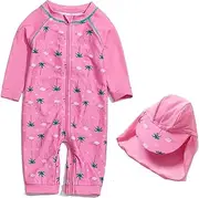 [BONVERANO] Baby Girls One Piece UPF 50+ Sun Protection Full Zip Swimsuit/Sunsuit