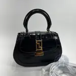 VERSACE 1012106 黑鱷魚壓紋GRECA GODDESS MINI BAG 手提包 兩用包