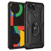 Google Pixel 5 Case Metal Ring Kickstand Screen Protector Heavy Duty Phone Case