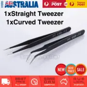 2pcs Eyelash Eye Lash Extension Tweezers Straight & Curved Black Eyelash Tweezer