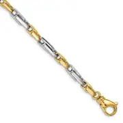 Solid 14K Two-tone Gold 24 inch 5mm Hand Polished Fancy Link with Fancy Lobster Clasp Chain Necklace