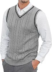[Happy Cherry] Knitted Gilets for Men V-Neck Business Casual Sweater Vest Stripe Sleeveless Jumpers