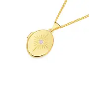 9ct Gold 17mm Diamond Sunray Oval Locket