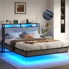 Khemis Floating Bed Frame with LED Lights and Charging Station, RGB Smart Storag