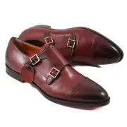 NIB $1295 SANTONI Goodyear-Welt Red Double-Buckle Monk Strap US 12.5 Shoes