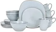 [Elanze Designs] 16-Piece Modern Luxury Chic Smooth Vintage Handmade Shape High Gloss Ceramic Stoneware Square Plate Mug & Bowl Kitchen Dinnerware 16 Piece Set - Service for 4, Ice Blue