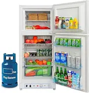 Smad 240V 175 litres Gas Fridge Freezer, 2 Way Fridge Freezer, Silent Gas Refrigerator for Motorhome, Mobile Home, Garage, Country Holiday Cottages, Caravan, 240V Propane 28mbar, White