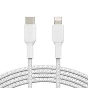 Belkin BoostCharge Braided Lightning to USB-C Cable (1M) - White (CAA004bt1MWH), 480Mbps, 30K+ bend, Apple iPhone/iPad/Macbook, 2 Years Warranty