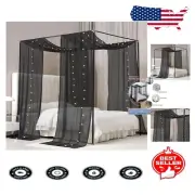Transform Your Space with Black Bed Canopy Curtains & Battery-Powered LED Lights