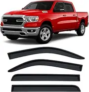 2019-2025 Tape-On Side Window Deflector Visors Compatible with Dodge Ram 1500 Crew Cab Only Smoke Tinted Rain Guards 2020 2021 2022 2023 2024