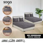 SOGA 2X 153cm Grey Quilted Fleece Mattress Cover Clover Bedsheet W/ Pillowcase