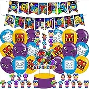 karg Geometry Dash Birthday Party Decorations, Purple Geometric Balloons, Banner, Cake Topper, Cupcake Toppers