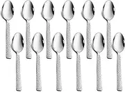 Herogo Teaspoons, 12-Piece Stainless Steel Teaspoons Set, 14 cm Hammered Handle Coffee Spoon for Coffee, Tea, Dessert, Cake, Mirror Finish & Dishwasher Safe, Metal Silver